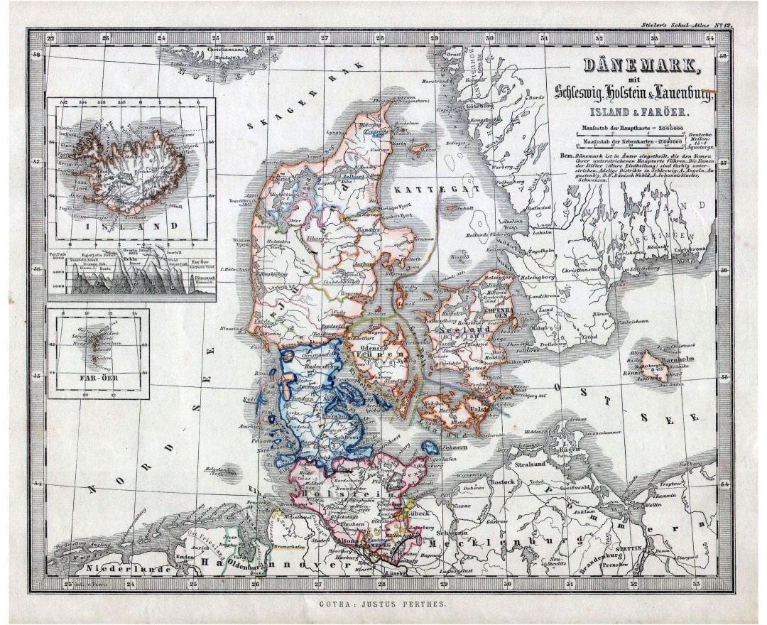 alte Karte von Dänemark