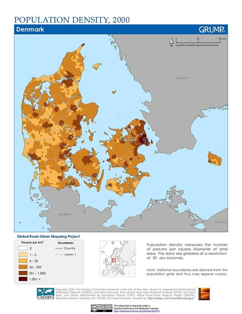 Dänemark Bevölkerung Dichte Karte