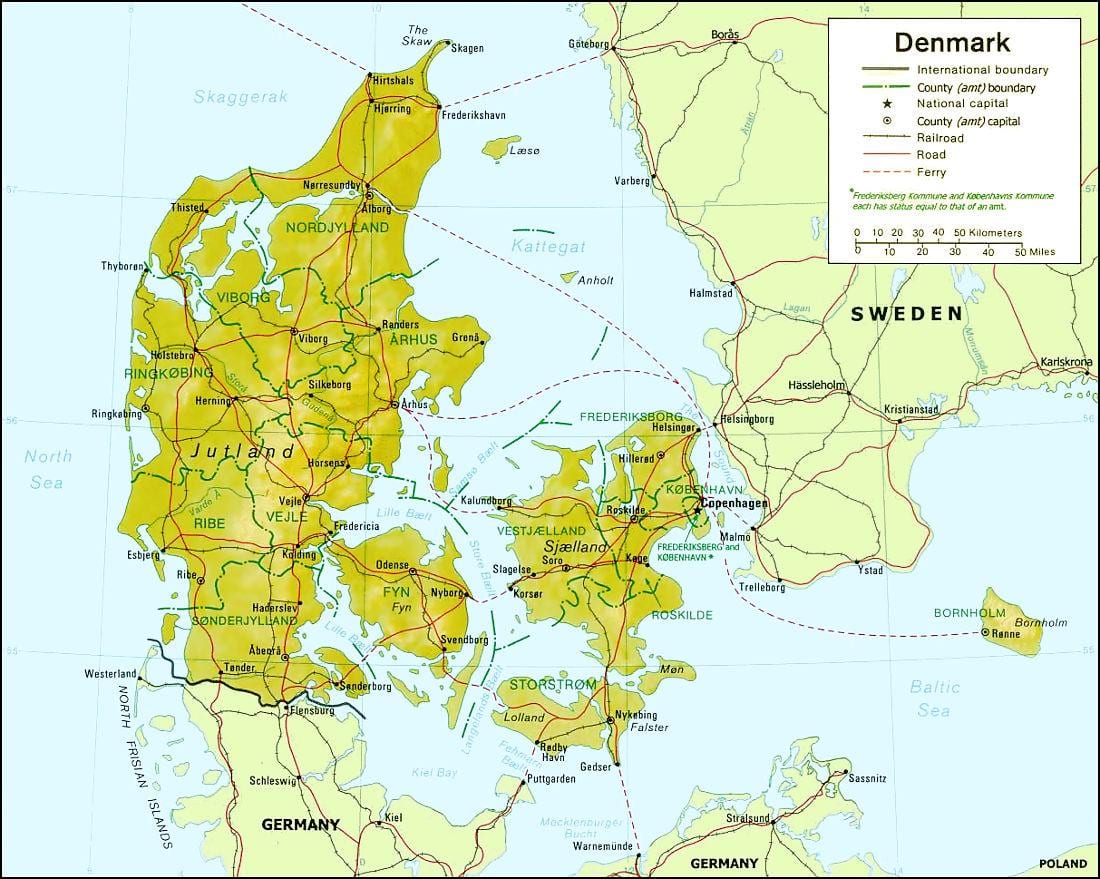 Karte von Dänemark, Geographie