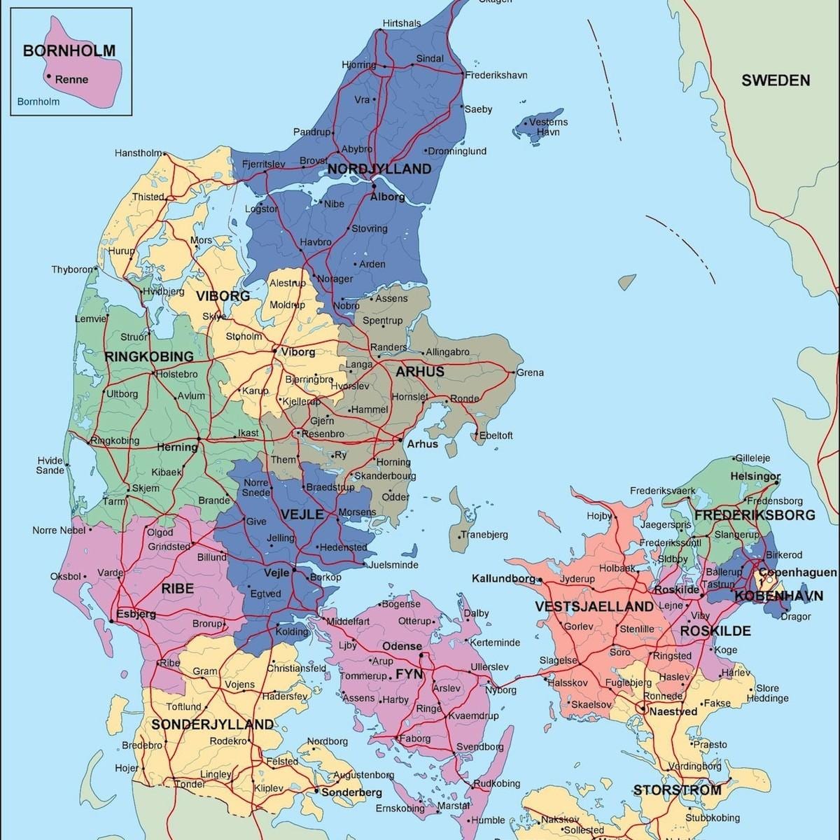 Karte von Dänemark politischen