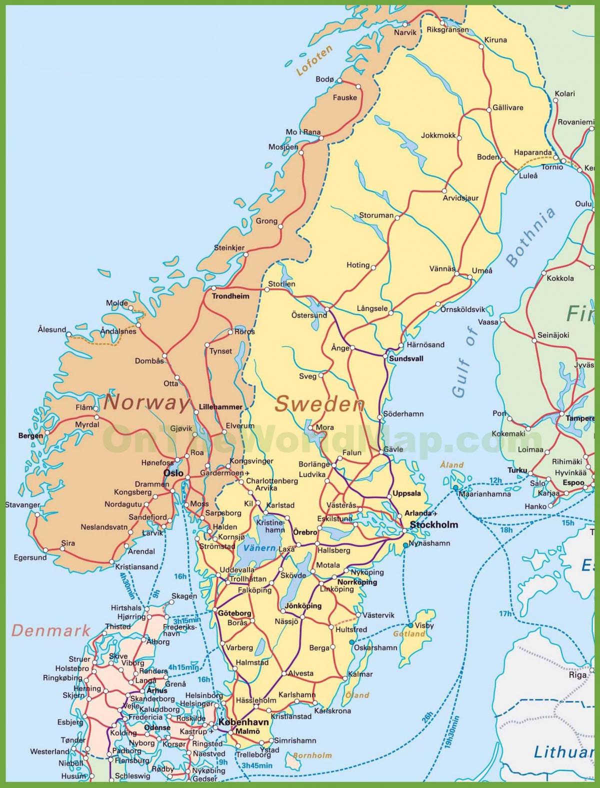 Karte von Dänemark und Norwegen
