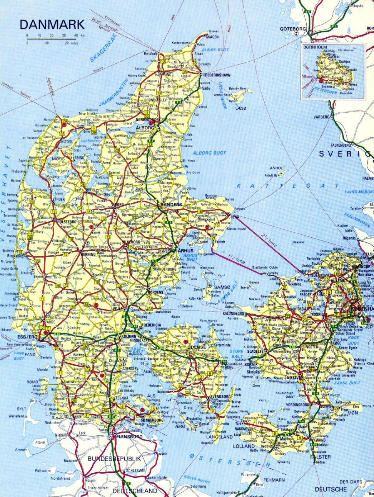Straßenkarte von Dänemark - Karte von road Dänemark (Europa Nord - Europa)